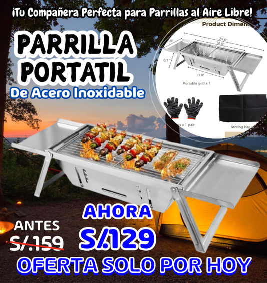 PARRILLA PORTATIL DE ACERO INOXIDABLE